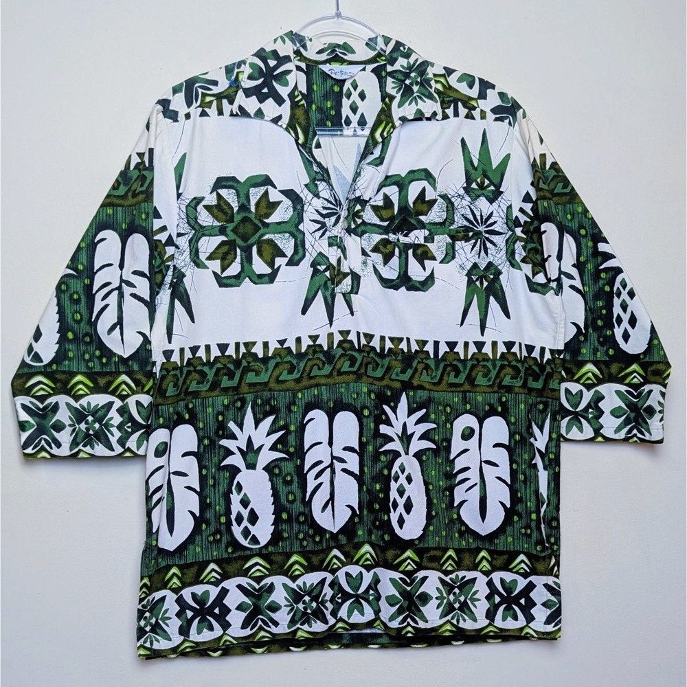 Vintage Reef 60s Popover Pineapple Hawaiian Shirt Floral Aloha Shirt Large
